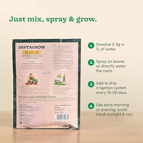 Image of Ugaoo InstaGrow NPK 13:00:45 Fertilizer (250g) | High Potassium Water-Soluble Fertilizer for Fruit & Flower Quality | Boosts Yield & Sweetness