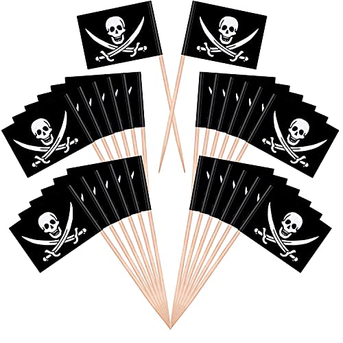 YGAOHF 110 Pieces Pirate Flag Toothpicks - Cute Pirate Party Decorations, Small Halloween Pirate Cupcake Toppers for Food, Appetizer, Cocktail, Fun Halloween Party Decorations