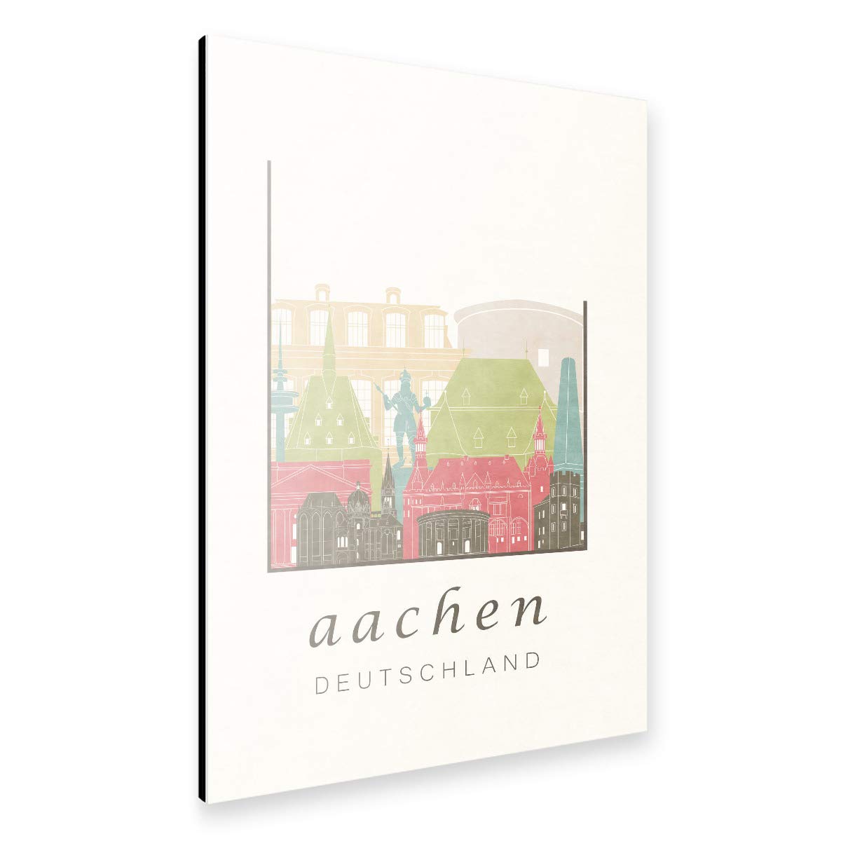 artboxONE Alu-Print 60x40 cm Aachen Skyline Pastel von Künstler GREENGREENDREAMS