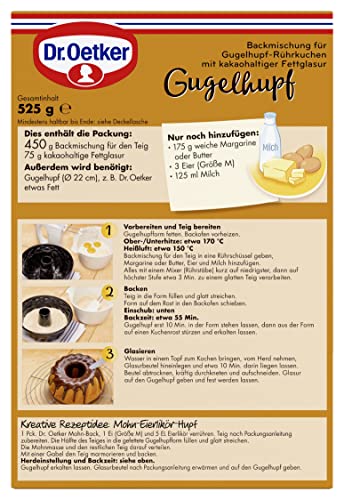 Dr. Oetker Gugelhupf, 8er Pack (8 x 525 g), Backmischung für Gugelhupf-Rührkuchen, zum Zubereiten vom klassischen Kuchen in Gugelhupf-Form, mit Glasur, vegetarisch