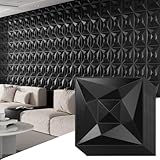Umedol 40 PCS 3D Wall Panels for Interior Wall Décor Black 11.8'*11.8' Covering Panels, PVC Textured 3D Wall Tile for Living Room, Bedroom DIY Interior Décor