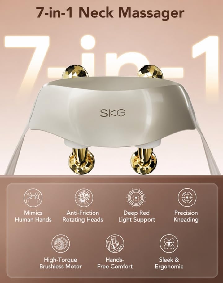 Image of SKG H7 Ultra E Cordless Neck Massager for Pain Relief Deep Tissue | Birthday Gifts Adjustable Shiatsu Neck and Shoulder Massager with Heat for strain relief, for Home Office Car Travel