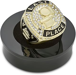Champion Gold Last Place Loser Trophy Ring Award Gift Fantasy Prize with Display Neck Chain and Stand Championship Rings Toilet Bowl