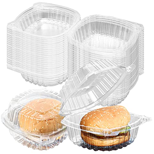 POPMISOLER 500pcs Clear Hinged Plastic Containers,Clamshell Take Out Containers,Clear Clamshell Food Containers,Plastic Hinged Food Container,Sandwich Containers Disposable Of Dessert,Salad