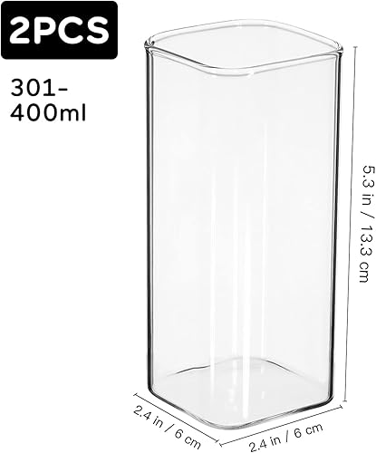 Miniatura 4 de DOITOOL 2 vasos cuadrados de vidrio, 13.5 onzas, aptos para microondas, vasos altos transparentes, vasos de agua para leche, jugo, cerveza, cócteles