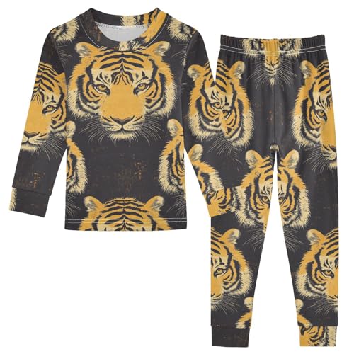 Pajama Sets Long Sleeve Tiger Face Pattern Print Soft Comfy Sleepwear 2 Piece PJS 3-8T