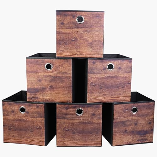 JAKAGO Juego de 6 cajas de almacenamiento plegables, cubos de almacenamiento resistentes de 30 x 30 x 30 cm para cubos de almacenamiento para estantes, ropa, toallas, juguetes, organizador de grano de