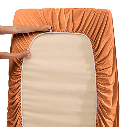 Image of Hearth & Harbor Extra Deep Pocket California King Sheet Set, Rust | 4 Piece Bed Sheet Set, Ultra Soft & Breathable, Fits Up to 24 inch Mattress, Hotel Luxury