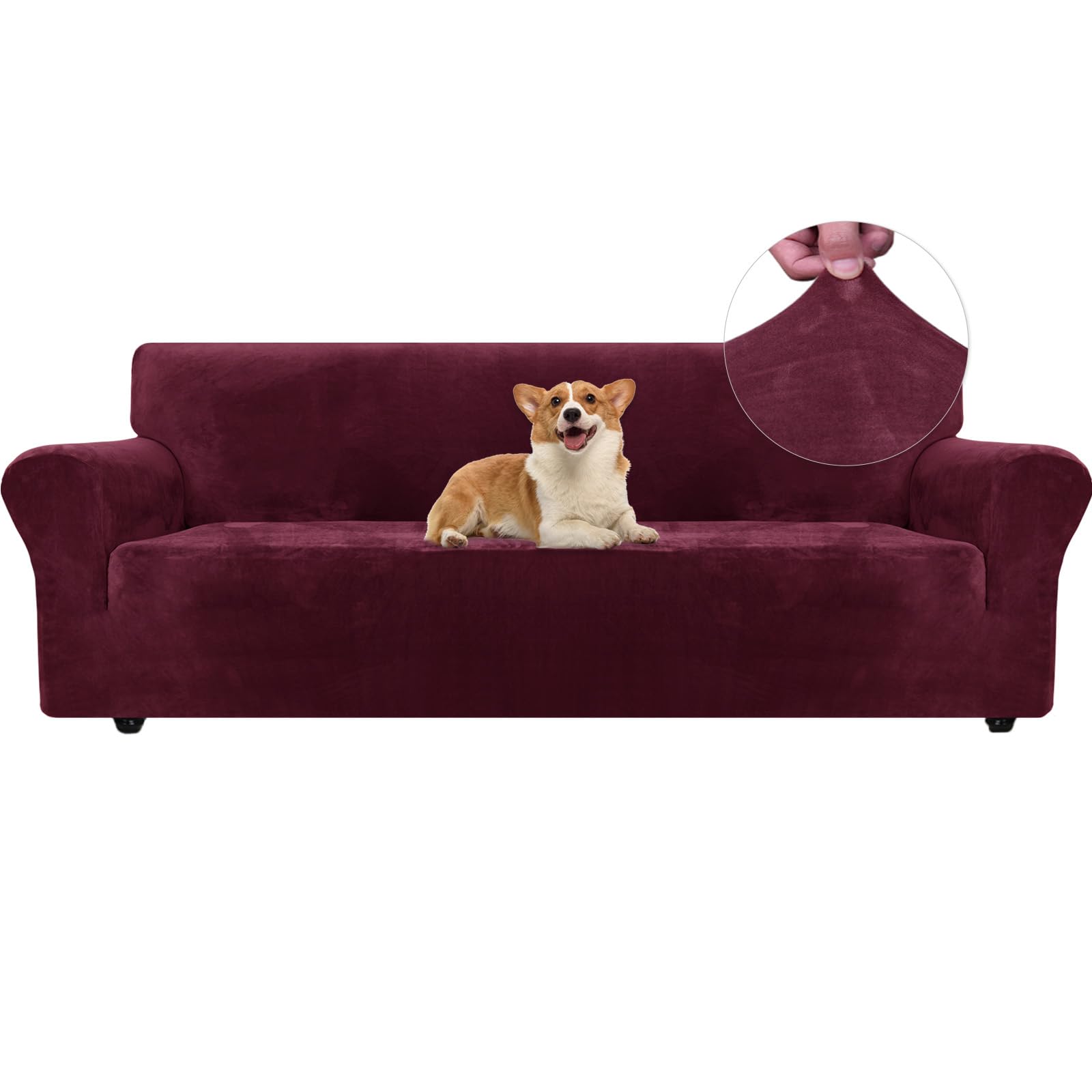 Ystyle Funda Sofá Terciopelo 4 Plazas, Funda De Sofa Verano, Fundas para Sofa Ajustable, Cubre Sofas Elastica, Protector Sofa Anti Gatos, Fundas Sofas con Reposabrazos, Burdeos Rojo Global Recycled Standard Global Recycled Standard Global Recycled Standard