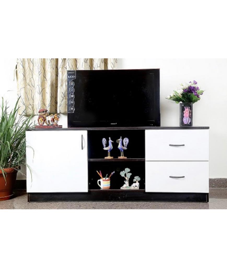 caspian engineered wood wooden tv entertainment unit coffee brown & white|48 inches tv stand/panel bedroom & living room with storage 2 drawers, shelves & cabinet|media console table for set top box