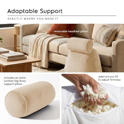 Image of Nestl Reading Pillow with Shredded Memory Foam Includes 2 Neck and Lumber Support Pillows, Designed for Sitting Up in Bed and Couch, Back and Arms Adjustable Support for Adult & Teens, Beige Cream