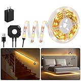Taormey Motion Sensor Under Bed Lights, 9.8Ft Warm White LED Strip Lights Motion Activated Bed Light, USB Powered Motion Sensor LED Strip Night Lights for Bedside Bedroom Under Cabinet Stair Closet