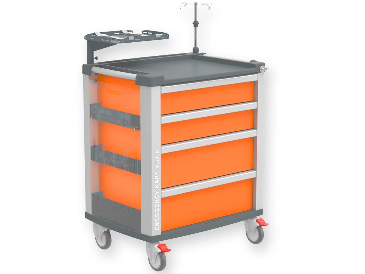 GIMA - Compact medium kart emergenza, in alluminio, con 4 cassetti, arancione, 804x616xh975 mm, 45668