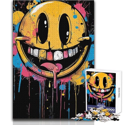 Rompecabezas de 1000 piezas contra el aburrimiento con diseño de cara sonriente de colores locos