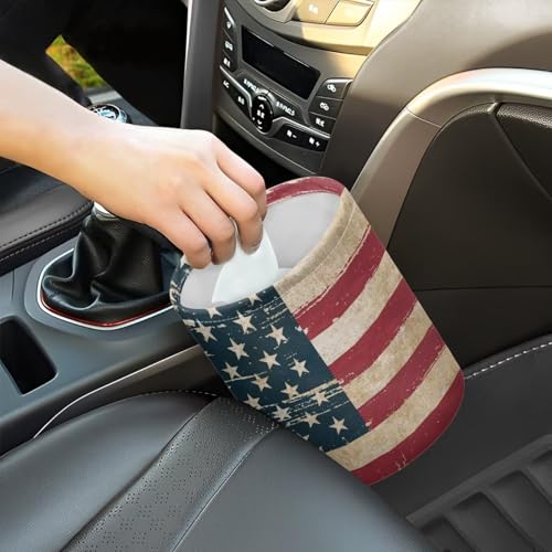 Image of Pensura Vintage American Flags Car Garbage Bin Reusable Hanging Auto Trash Can for Front Seat Back Seat Car Organizer for Car, Office, Home, Travel Camping Accessories