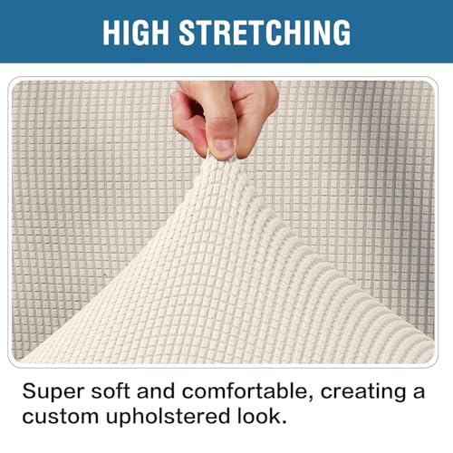 Image of H.VERSAILTEX Ottoman Cover Slipcover Rectangle Fit Length 35 inch-45 inch Footrest Sofa Slipcovers Stool Cover Footstool Protector Covers Feature Stretch Thick Soft Jacquard Fabric Washable - Natural
