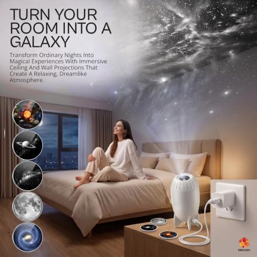 Image of Hexon Rocket Design Galaxy Projector Night Light, USB Mini Star Projector with 360 Rotation, Starry Sky Astronaut Nebula Lamp, Magic Wall Light for Bedroom,Kids Room Ceiling Decor (5 Slides)