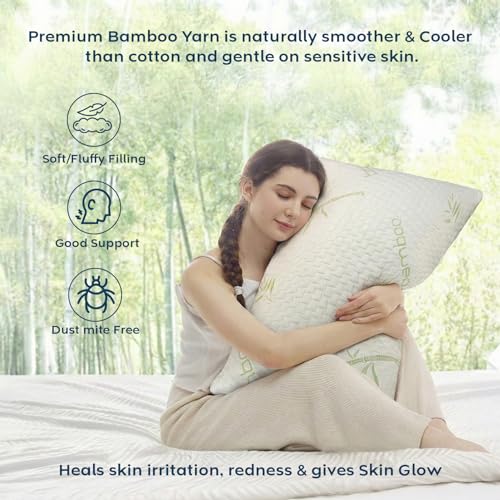 Image of AYKA Premium Bamboo Microfibre Pillow for Sleeping, Set of 4 | 17x27 Inch Hotel Luxury Bed Pillows | 100% Virgin Fiber Fill, Soft & Fluffy | Neck Support for Side, Back & Stomach Sleepers