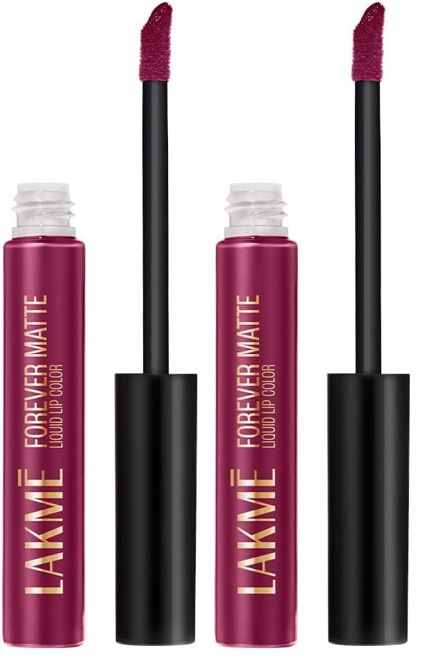 Image of LAKME LAKM Lakme Forever Matte Liquid Lip Colour, Long-Lasting Lipstick, Lightweight & Transferproof, Smudgeproof - Red Wine, 5.6ml | 6Ml (Pack of 2)