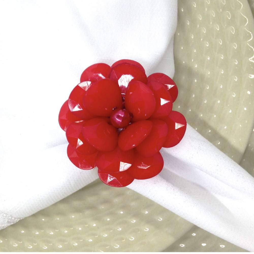 Maison Charlô | Set of 4 Red - Delicate Flower Napkin Rings | Mother's Day, Valentines, Wedding, Banquet, Christmas, Birthday, Thanksgiving