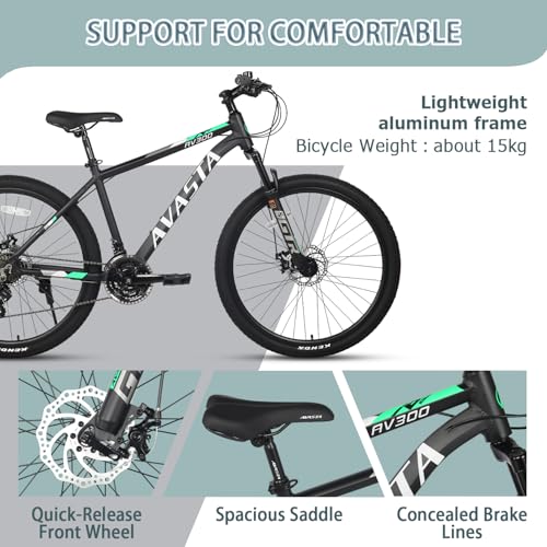 AVASTA AV300 26 27.5 inch Mountain Bike with 21-Speed, Aluminum Frame, Dual Disc Brake, Comfortable Saddle, Multiple Colors