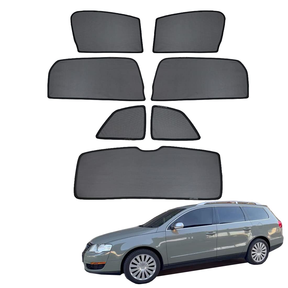 ZJIEX Sonnenschutz Auto Vorhang Für Baby Kinder Sonnenblende Für Passat B6 Variant 2005-2010 UV Schutz Magnetisch Sonnenschutz Für Autofenster Seitenscheibe Schwarz,7PCS