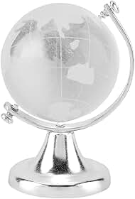 Globo de cristal, globo de exibição de esfera de vidro de cristal, globo de terra redondo com mapa do mundo, ornamento de mesa de cristal decorativo de vidro(silver)