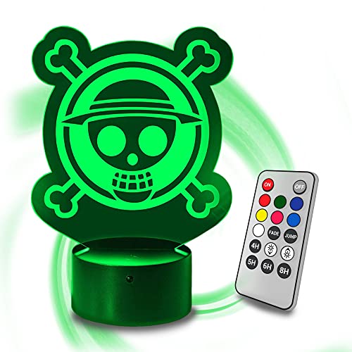 Lámpara led con representación en 3D con imagen de One Piece y cable USB, 6 colores cambiantes,...