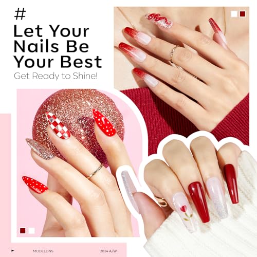 Image of modelones Red Gel Nail Polish Set 6 Colors, White Glitter Sparkle Bright Burgundy Dark Rose Champagne Silver Candy Cane Nail Polish Kit Soak Off Nail Art Manicure Salon DIY Gift Women