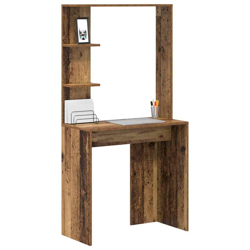 Escritorio de madera recuperada 78,5 x 37 x 154,5 cm con placa de madera para la oficina en casa y el estudio