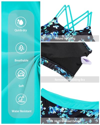Image of Holipick 3 Piece Tankini Swimsuits for Women Tummy Control Bathing Suits Swim Tank Top with Bra Boy Shorts Teen Swimwear 2026