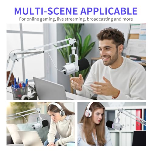 Bras de microphone réglable blanc compatible PM1 support de table podcast - 7