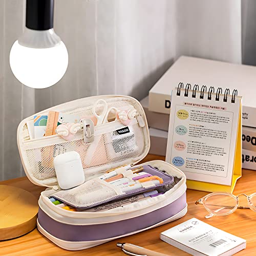 Image of MAMUNU Expandable Pencil case with compartments, Large Capacity Pencil Cases Pencil Bag Pouch Adults, Portable Pencil Case Large School Stationery Organizer, Makeup Cosmetic Bag, Purple