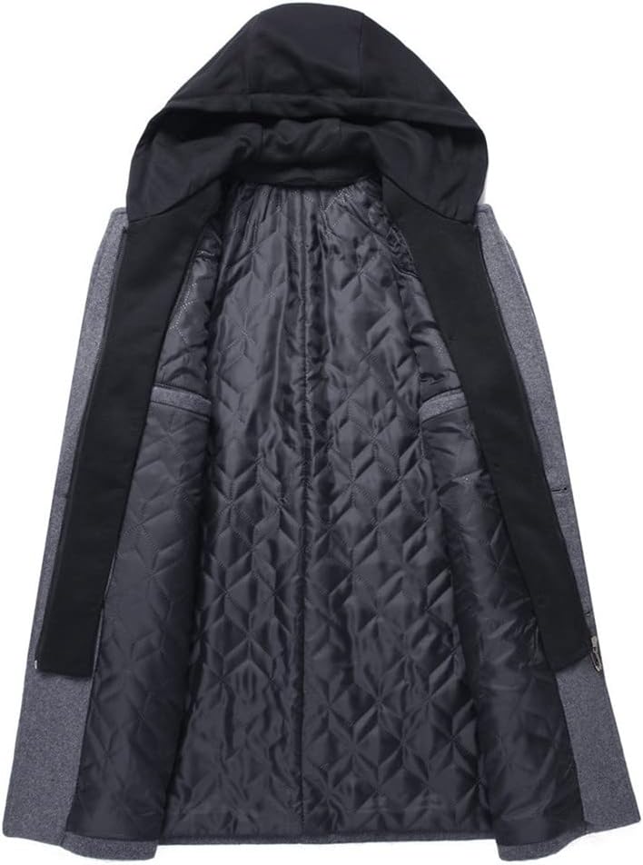 Haitpant Autumn Winter Men Wool Hooded Trench Coat Korea Style Mid Long Wool Overcoat Casual Slim Woolen Blend Jacket