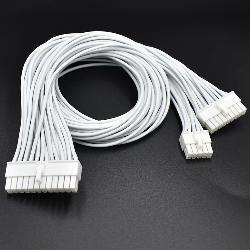 16AWG Soft Braided Cable 18-pin + 10-pin to 24-pin ATX PSU Power Adapter Cable (0.6m Color: White)