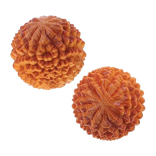 PartyKindom 2pcs Hand Massage Balls Decorative Durian-Shaped Wooden Handball Acupressure Muscle Stretch Ball Stress Relief Massager Hand Training Yellow