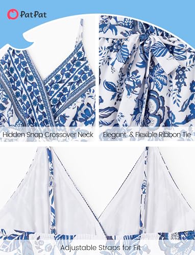 Image of PATPAT Family Matching Outfits Mommy and Me Dresses Hawaiian Tropical Vacation Beach Spaghetti Strap Dress and Shirt