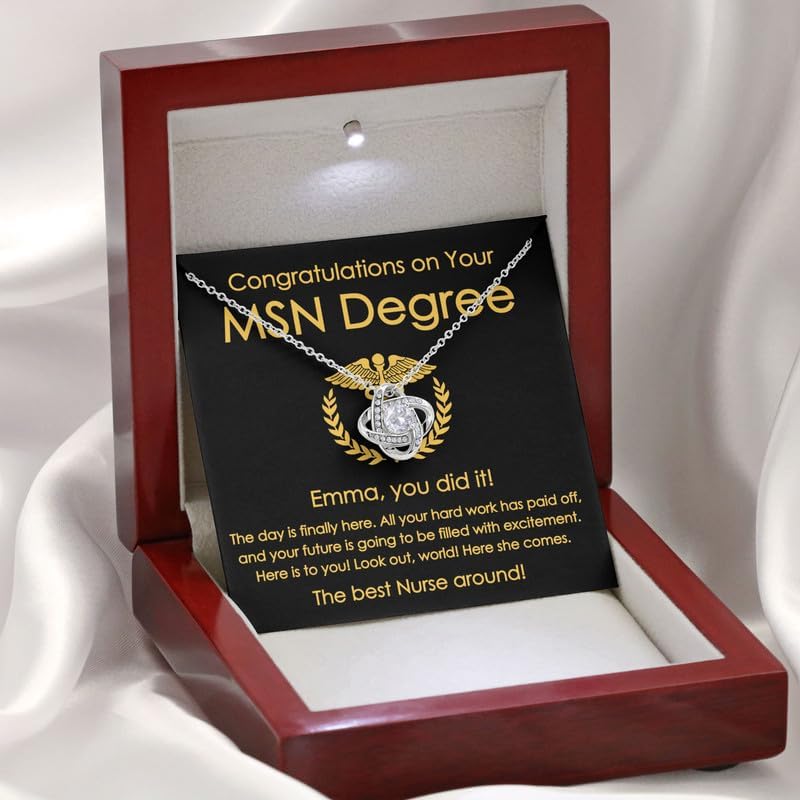 MSN Degree Necklace Silver Plated Love Knot Mahogany - Congratulations On Your - Appreciation Nurse Graduation Master of Science in Nursing