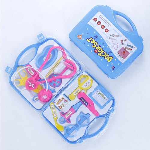 Image of S E Doctor Playset for Kids | 13 Pieces Pretend Play Medical Kit with Suitcase | Foldable Suitcase Doctor Toyset for Boys & Girls Above 3 Years | BIS Approved-Blue