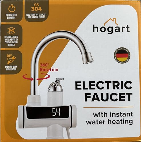 HOGART Elektrische Wasserhahn mit Durchlauferhitzer 230v für Küche, Garten, Bad, Wohwagen, Camping, Smart Heater, Armatur mit Sofortiger Warmwasserbereiter, Warmwasserhahn, Küchenarmatur, Wasserboiler