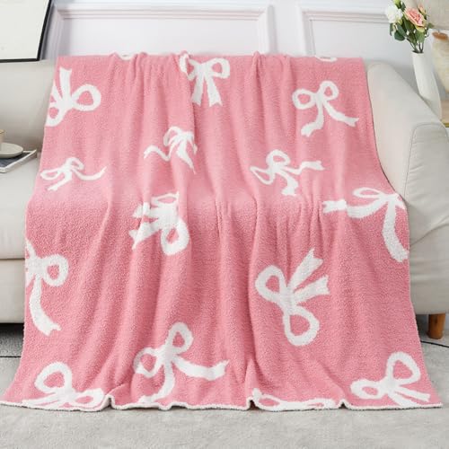 Image of Sothuba 50"" x 60"" Bed Throw Blanket, Bow Pattern Throw Blanket for Home Decor and Gift, Microfiber Blanket Bow Blanket Plush Bedding, Soft Cozy Fluffy Throw Blankets for Couch, Sofa (F)