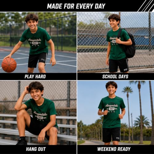 Image of AEROPOSTALE Boys Shorts Set 4 Piece Shirts & Mesh Basketball Shorts | Soft Breathable Fabric, Relaxed Fit, Quick-dry Mesh, Moves With Active Play, Layers Easily, Machine Washable