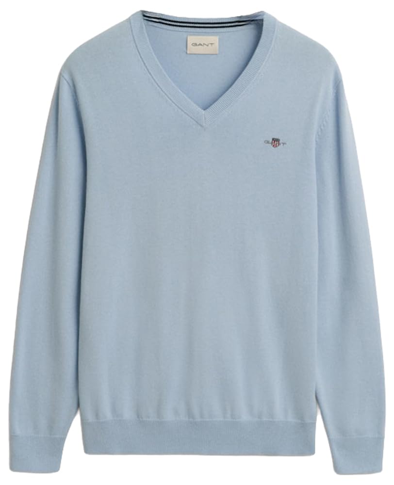 GANT Men's Classic Cotton V-Neck Pullover, Fresh blue, XXL