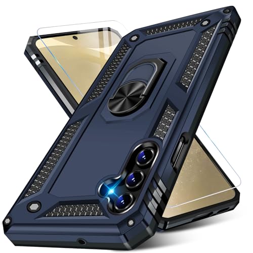 for Samsung Galaxy S24 Plus Case with Screen Protector, Military Grade Rugged Shockproof Heavy Duty S24 Plus 5G Protective Cover for Samsung S24 Plus Magnetic Ring Kickstand Phone Case (Blue)