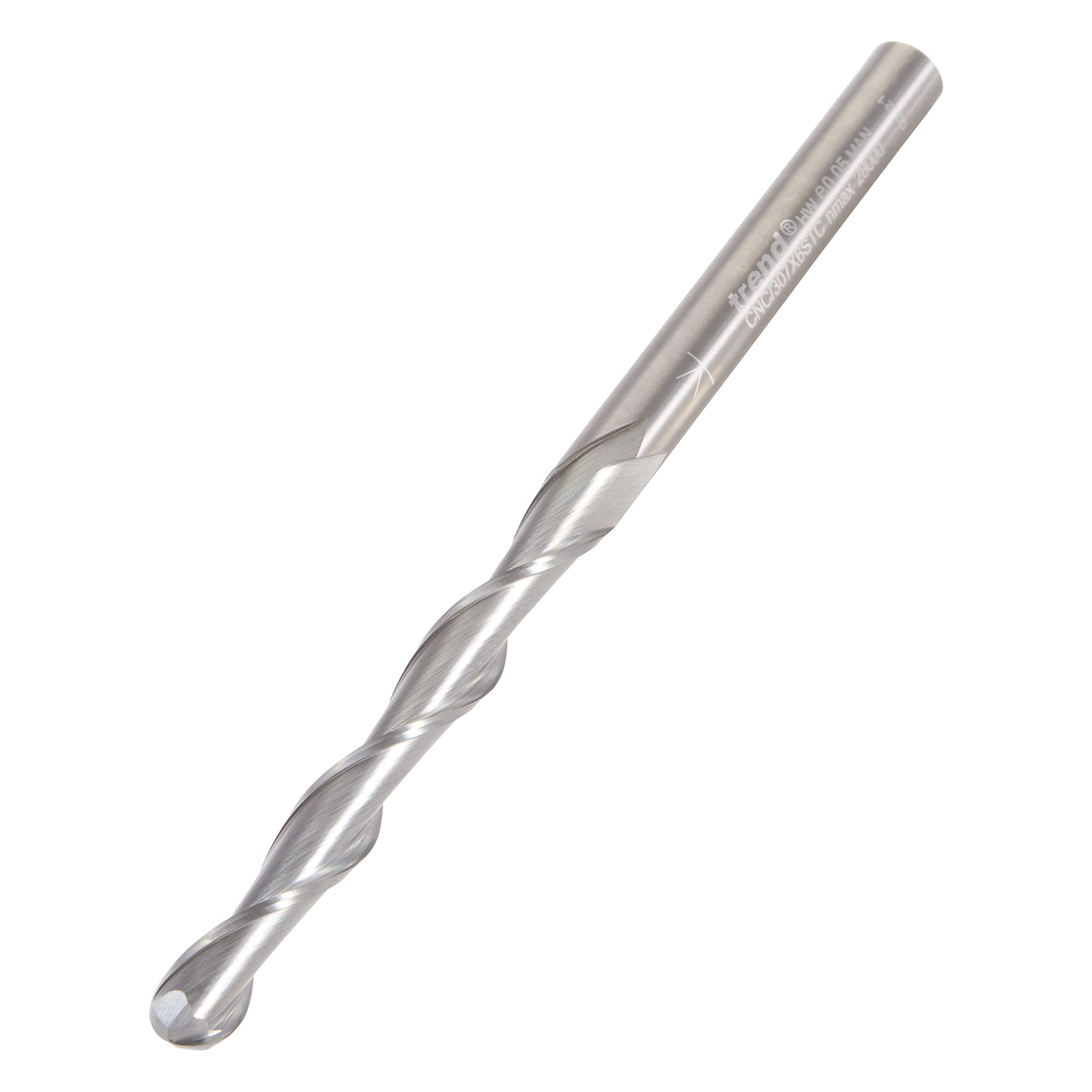 Trend Cnc Bullnose Spiral Up-Cut Router Cutter, 6Mm Shank, 6Mm Cut Diameter & 52Mm Cut Length, Solid Tungsten Carbide, Cnc/307X6stc