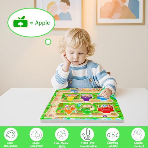 Image of Magnetic Color & Shape Maze, Toddler Montessori Toys for 3 4 5 Year Old Girl Boy Birthday Gift, Magnetic Puzzles Board for Kids, Wooden Magnets Color Shape Sorting Toys, Preschool Learning Activities