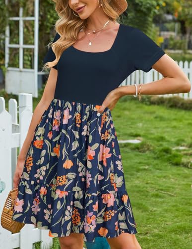 Image of Newshows Women's 2026 Summer Casual Square Neck Ruffle A Line Beach Vacation Sundress Work Business Dress with Pockets