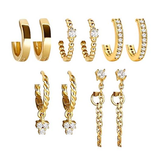 5 Pairs Gold Huggies Hoop Earrings Set for Women Girls Small Dangle Chain Hoop Earrings Jewelry for Gifts