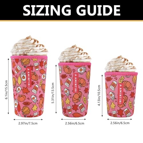 Image of 3 Pack Reusable Sleeve for Iced Coffee Cup, Coffee Neoprene Sleeve for Iced&Hot Drinks, Coffee Sleeve Compatible with Starbucks, Dunkin Coffee Cup. (Autumn Bubble Tea)