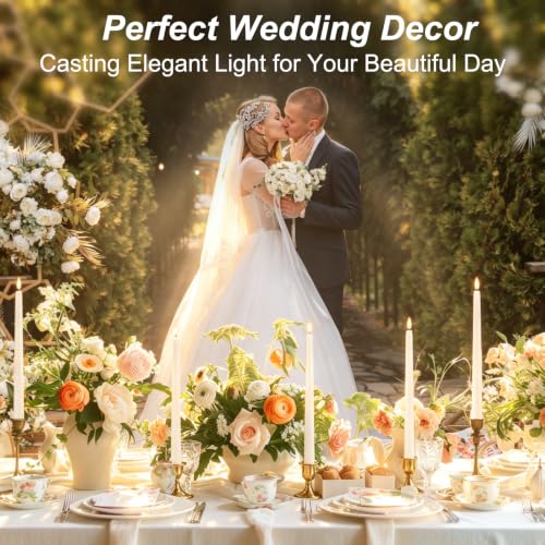 Image of 12 Pcs Flickering Flameless LED Taper Candles, White Wedding Decor
